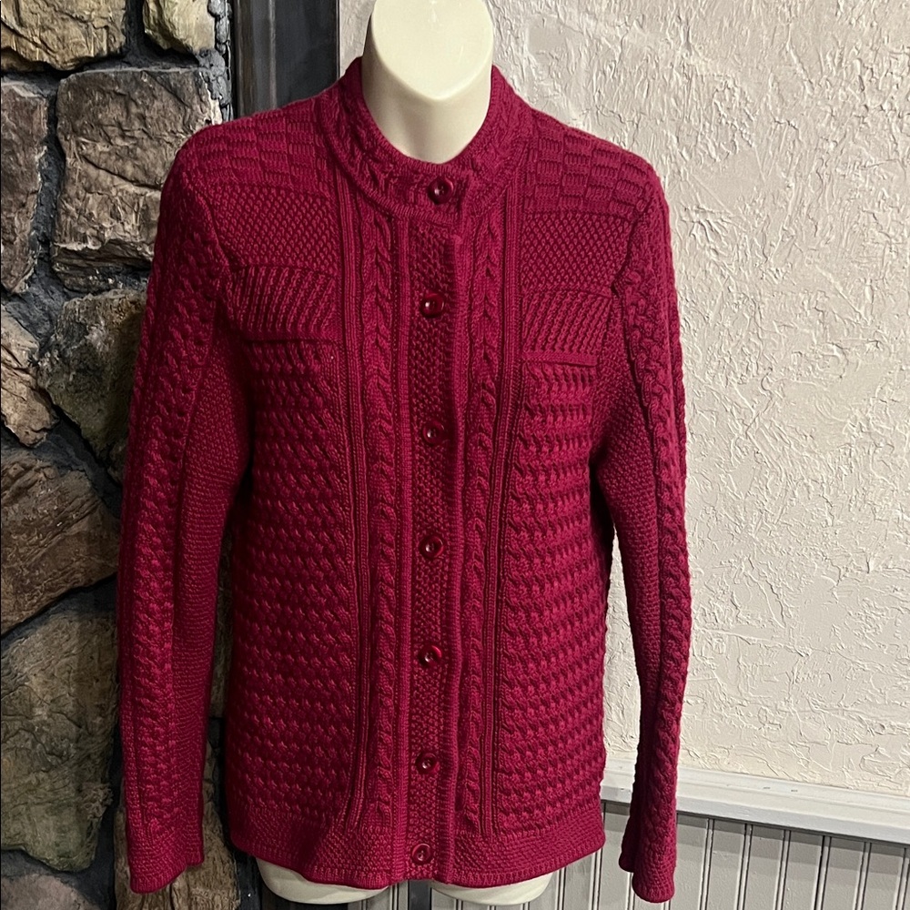 L.L. Bean Women's Cable Knit Cardigan - Deep Berry